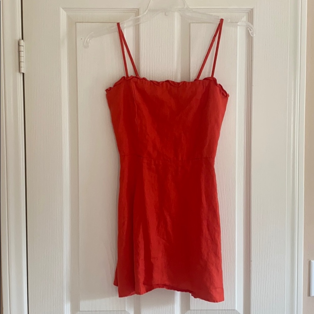 Reformation Coral Orange Linen Mini Dress